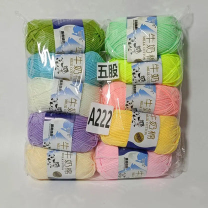 Fil de coton au lait de couleurs mélangées, 10 pièces, 500g, 5 plis, ensemble de fils au Crochet doux, fleurs tricotées à la main, fils peignés artisanaux au Crochet