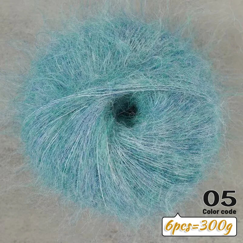 Fil de Mohair d'alpaga coloré à cheveux longs de 300 g, matériel de bricolage fait à la main, aiguilles à tricoter, pull pour femme, manteau, boule de fil de châle, 1 pièce = 6 pièces = 300 grammes