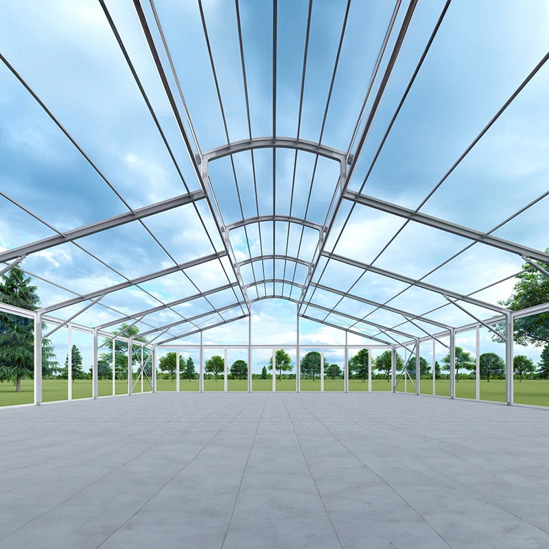 Tente de réception de luxe commerciale en aluminium et verre pour événements extérieurs, chapiteau, atrium, pour 200 à 500 personnes