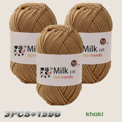 Fil de lait tissé à 5 brins, optique moyenne faite à la main, boule de fil, bricolage, beurre, pull, fleur, chapeau, écharpe, 150g