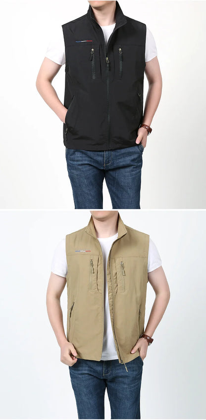 Grande taille hommes été en plein air randonnée gilet tactique multi-poches léger coque souple utilitaire voyage Safari Cargo gilet hommes