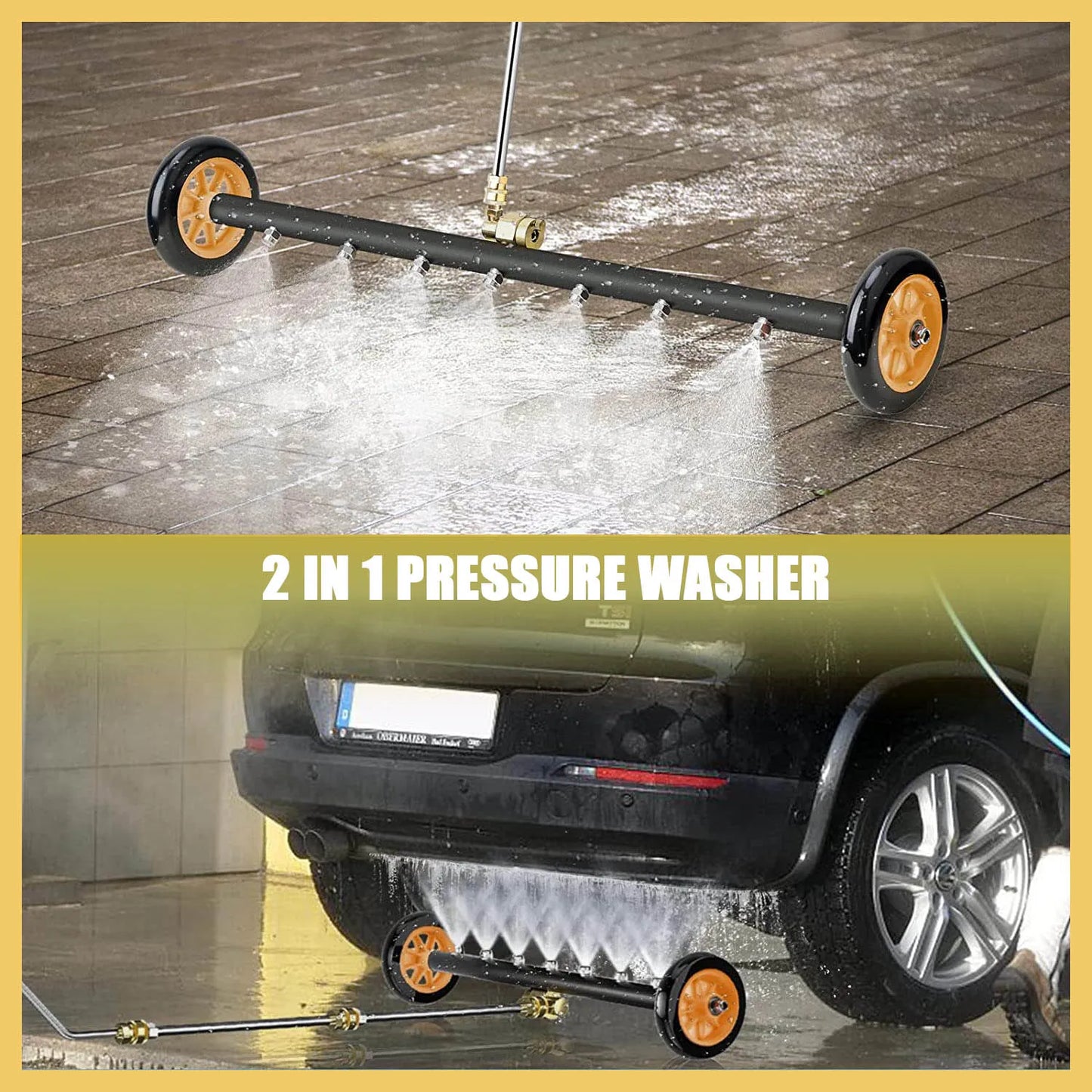 Nettoyeur de surface sous châssis de 24 pouces pour nettoyeur haute pression, balai à eau pour lavage de châssis de voiture, connecteur rapide 1/4 pouce, compatible Karcher Sun Joe