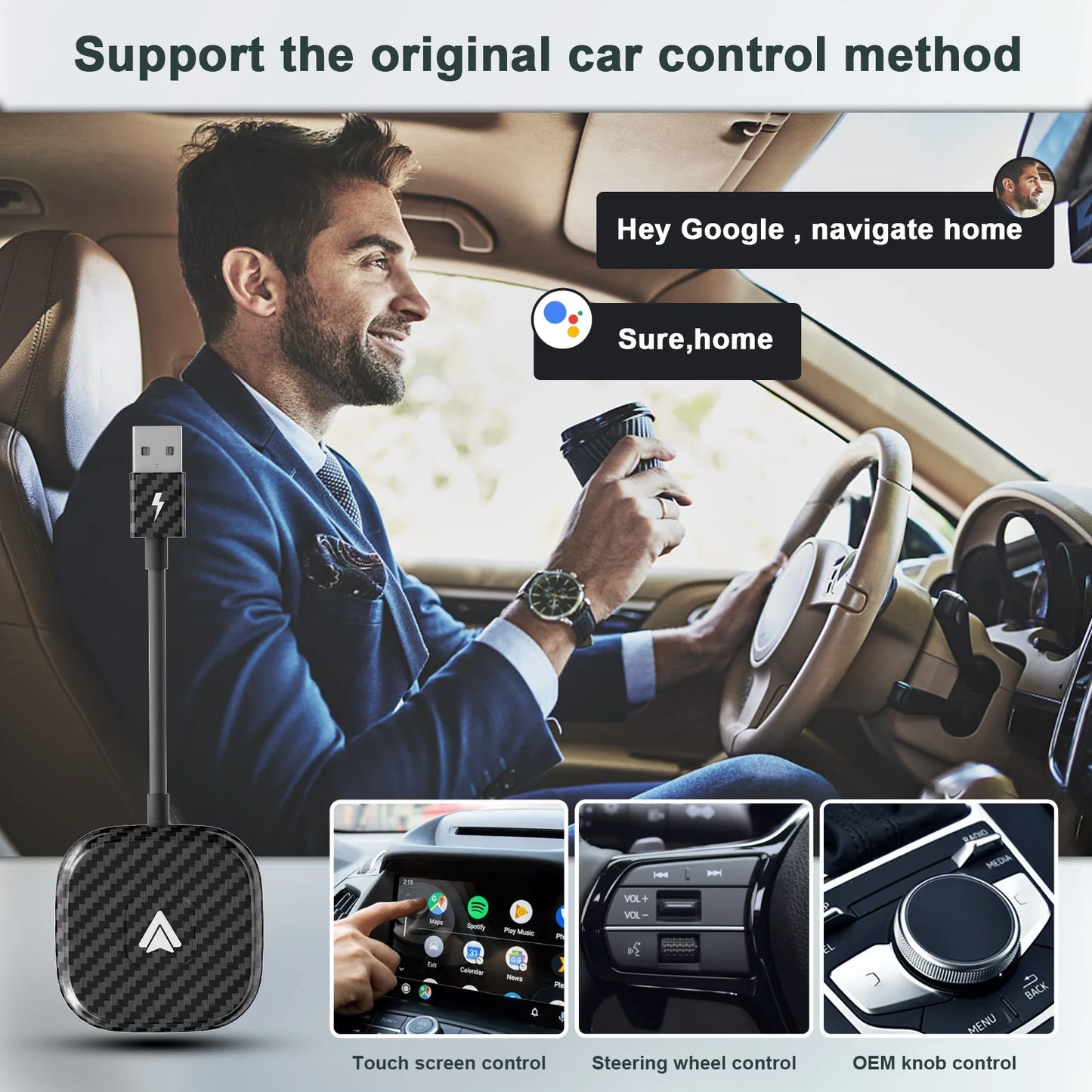 Adaptateur de voiture Android Auto sans fil, Dongle Carplay sans fil, conversion filaire en sans fil pour Android/iPhone Plug and Play