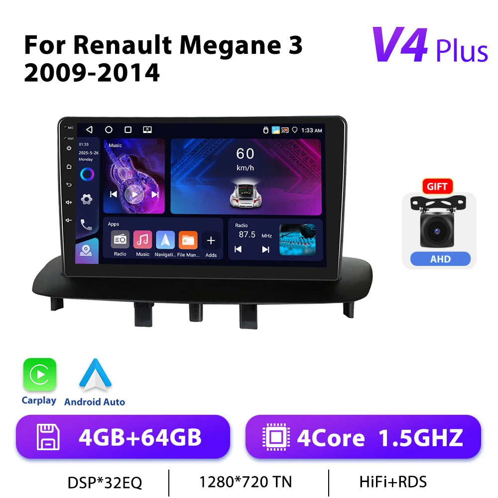 Podofo 9 "autoradio sans fil CarPlay Android Radio pour Renault Megane 3 2008-2014 multimédia GPS 4G WIFI voiture systèmes intelligents