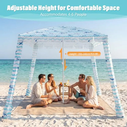 Cabane de plage - Tonnelle de plage 6FT/8FT avec paroi latérale, installation facile, abri solaire, tente imperméable - Abri portable pour toute la famille