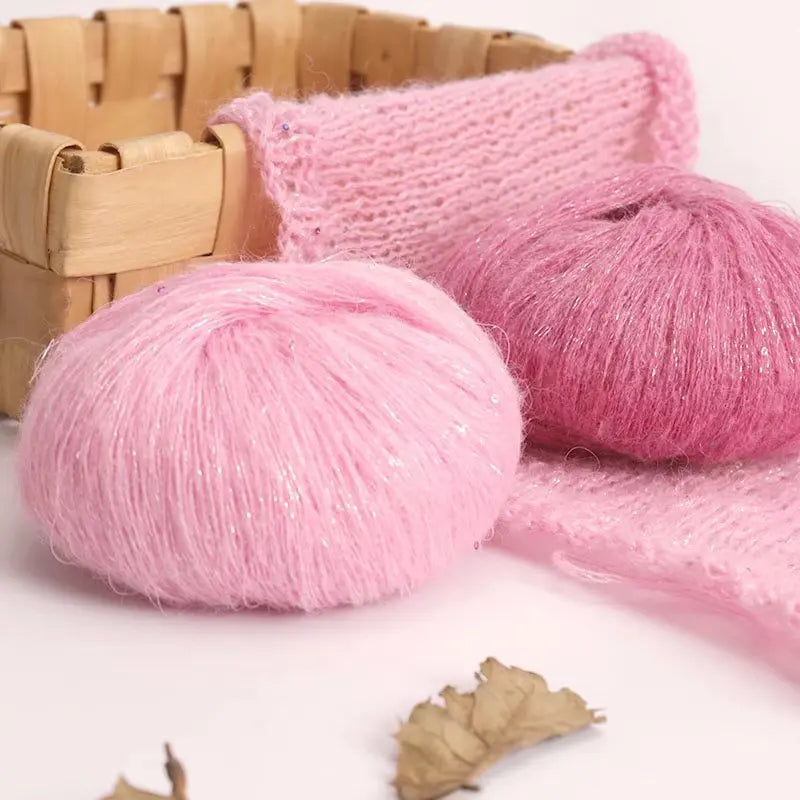 Fil de mohair de dentelle avec paillettes, fil de boucle de crochet, paillettes brillantes, pull de bricolage, 150g, 50G * 3