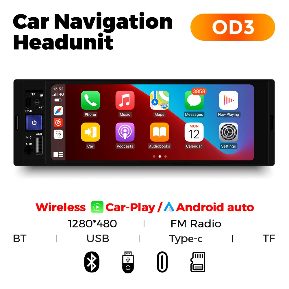 MEKEDE 6.86 pouces 1din Autoradio universelle MP5 type-c lecteur HD écran tactile Autoradio multimédia sans fil et filaire Carplay