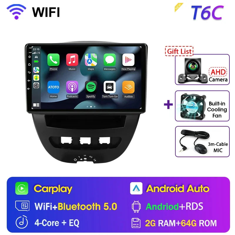 Srnubi Qualcomm 8 Core autoradio pour Peugeot 107 Toyota Aygo citroën C1 2005 - 2014 2 Din lecteur multimédia Android Carplay