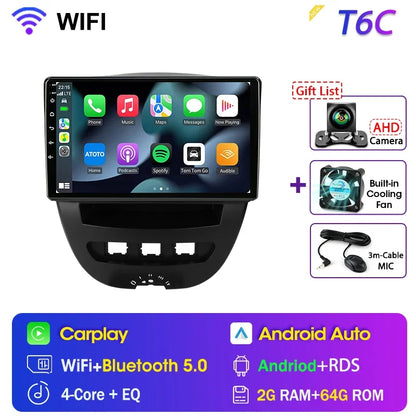 Srnubi Qualcomm 8 Core autoradio pour Peugeot 107 Toyota Aygo citroën C1 2005 - 2014 2 Din lecteur multimédia Android Carplay