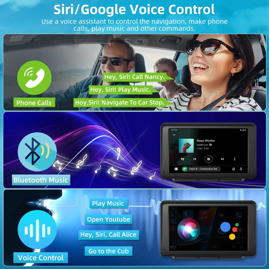 Junsun 7 pouces Portable écran tactile Carplay pour Apple Android Auto autoradio Radio multimédia lecteur vidéo Bluetooth FM AUX GPS
