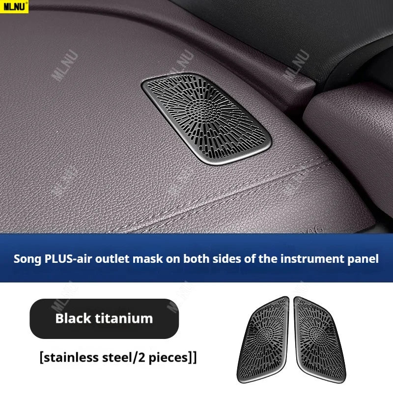 Pour BYD Song PLUS 2025 (Seal U dm i/Sealion 6) accessoires 2024/2023 couvercle anti-poussière de ventilation en métal, titane noir, conception creuse résistante