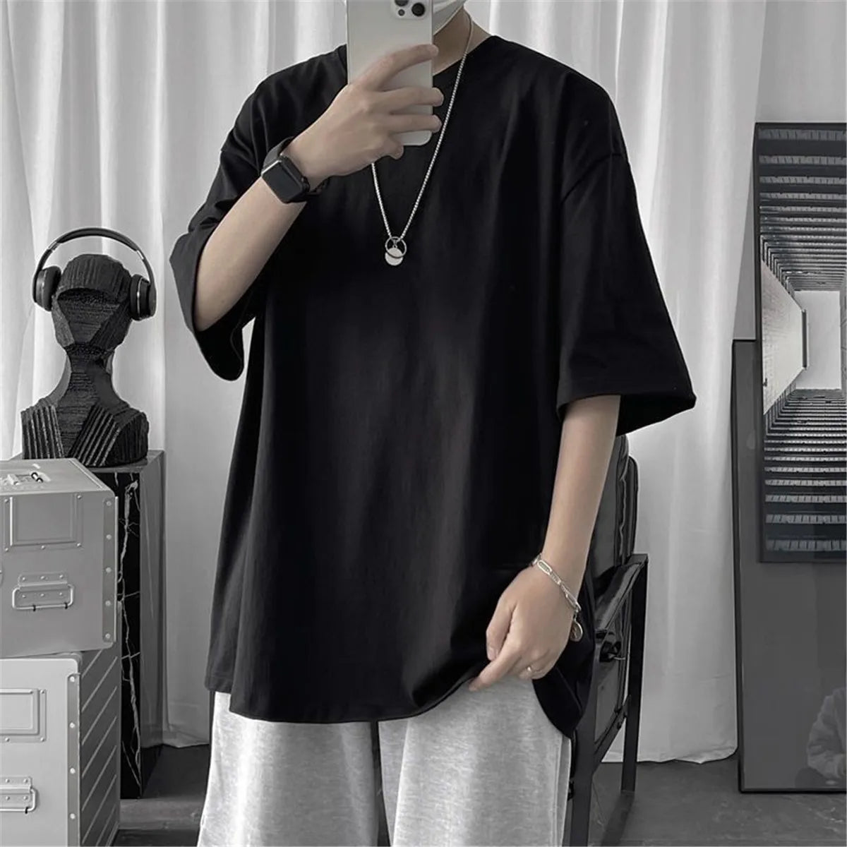 Coton été mode hommes t-shirt décontracté solide à manches courtes classique t-shirt hommes 100% coton coréen haut hip-hop t-shirts noir blanc