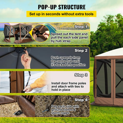 SucceBuy خيمة تخييم منبثقة، مظلة سداسية الشكل للتخييم 12 قدم × 12 قدم / 10 قدم × 10 قدم، خيام ومظلات واقية من الشمس، للتخييم والتنزه