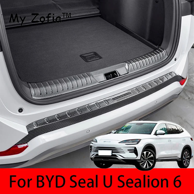 Bande de seuil en fibre de carbone ABS pour coffre de voiture, accessoires anti-coup de pied de hayon, style BYD Seal U Sealion 6 Song Plus 2024 et 2025