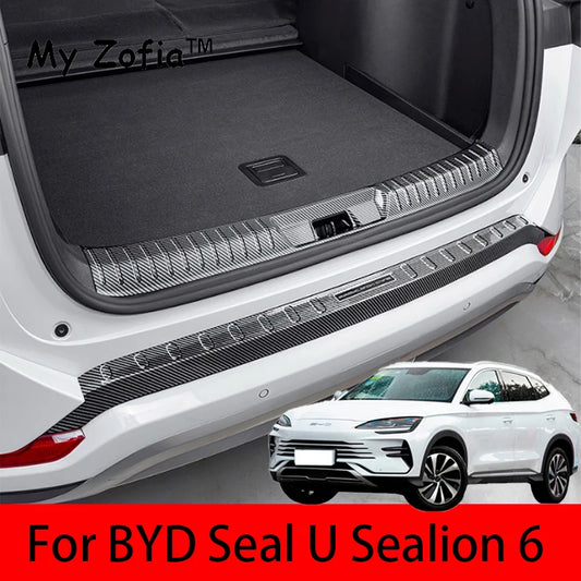Bande de seuil en fibre de carbone ABS pour coffre de voiture, accessoires anti-coup de pied de hayon, style BYD Seal U Sealion 6 Song Plus 2024 et 2025