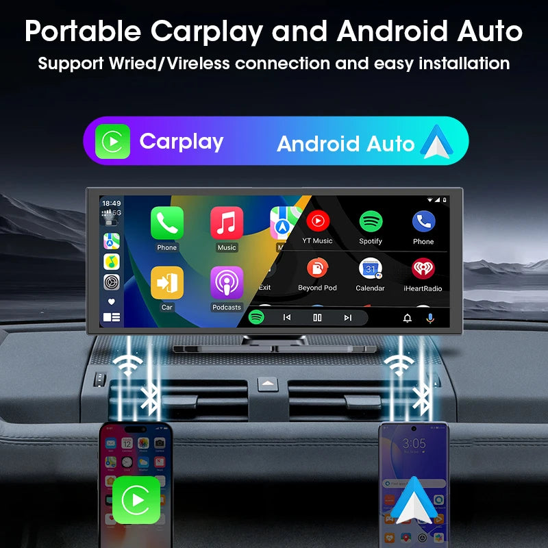 Jansite Portable 11.26 pouces 4K DVR sans fil CarPlay et Android Auto Dash Cam écran de voiture enregistreur vidéo 5G WIFI Navigation