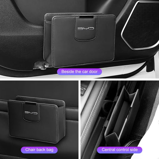 Pour BYD Song Plus Yuan Pro Tang EV F0 F3 joint u DMi Han Qin dauphin voiture boîte de rangement en cuir porte poubelle siège arrière sac poubelle