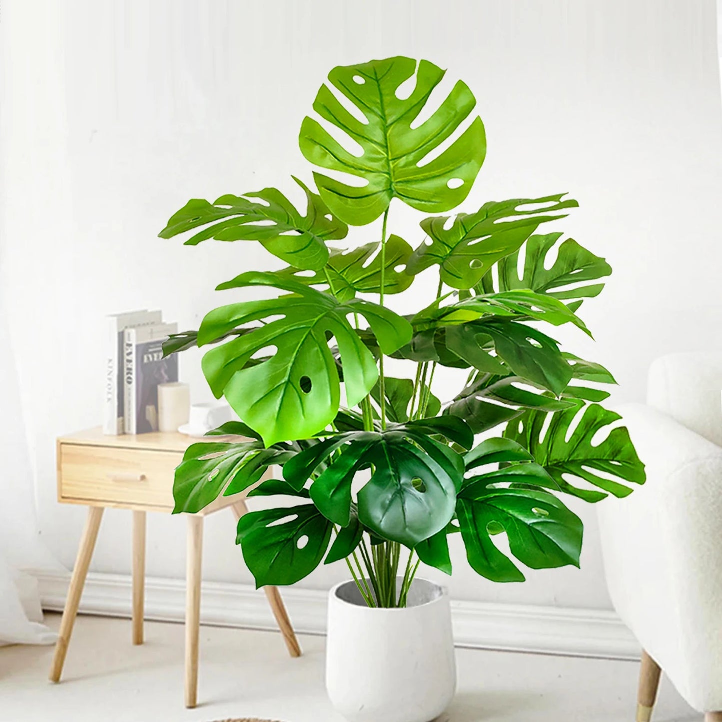 ورقة Monstera اصطناعية بلاستيكية، نبات مزيف للزينة بوعاء، مناسبة لديكور المنزل، 60-100 سم