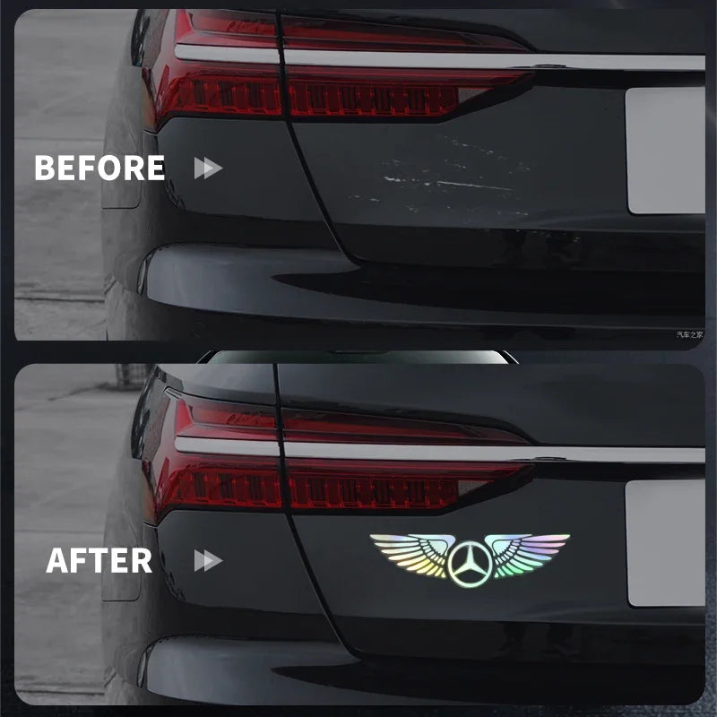 Autocollant de coffre de capot de pare-brise aile d'ange Laser coloré de voiture pour Mercedes Benz C180 C200 C260 C300 W108 W124 W126 W140 W168 W169