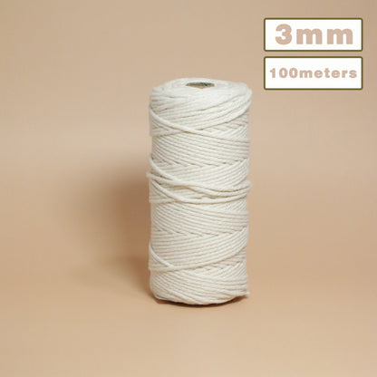 Cordon de macramé en coton 100% naturel, 4mm, cordon artisanal pour bricolage, cintres pour plantes à tricoter, décoration de noël et de mariage, Beige