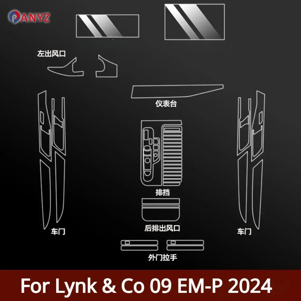 Film transparent en TPU pour accessoires d'intérieur Lynk & Co 09 EM-P 2024, panneau d'engrenage, Console centrale GPS, Protection PPF anti-rayures