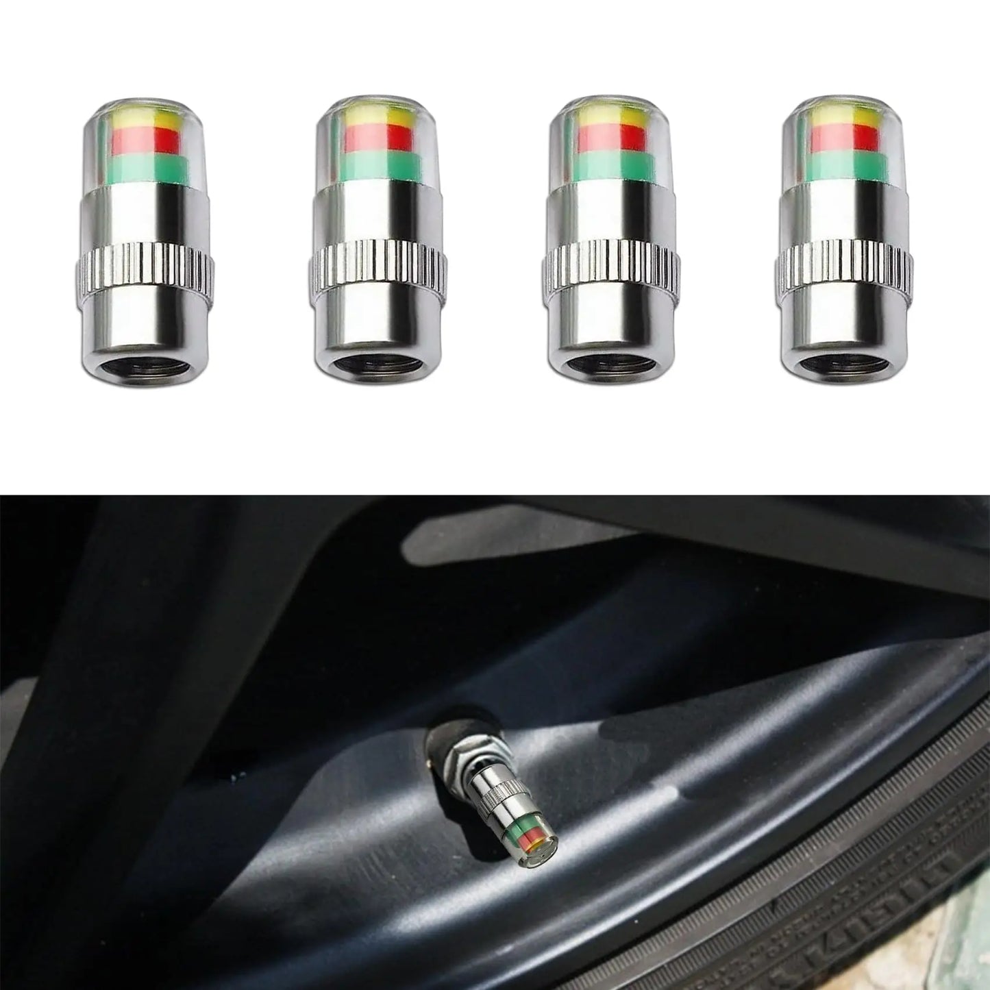 Bouchons universels de tige de Valve de moniteur de pression des pneus de voiture, indicateur de capteur de moniteur de pression des pneus de voiture 2.4Bar 36PSI avec alerte 4 pièces
