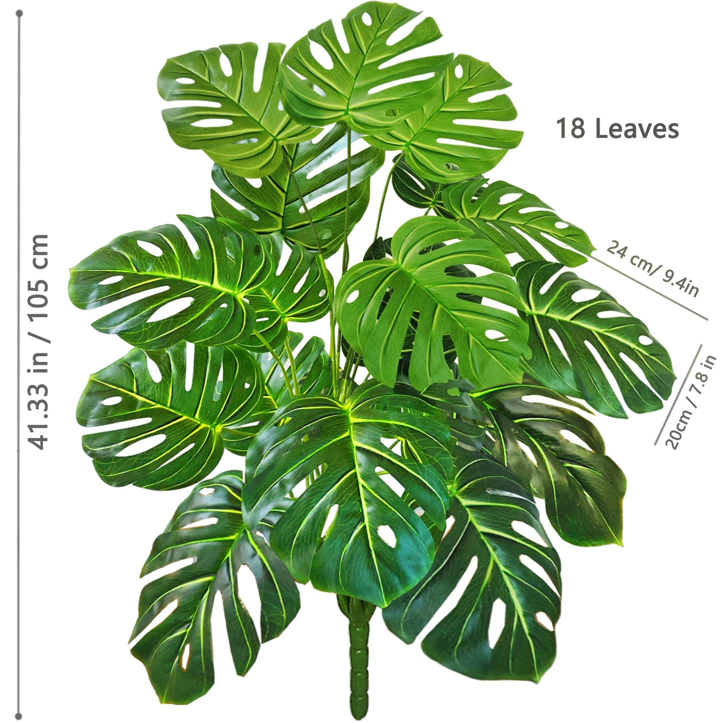ورقة Monstera اصطناعية بلاستيكية، نبات مزيف للزينة بوعاء، مناسبة لديكور المنزل، 60-100 سم