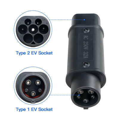 Kolanky Type2 à Type1 EV chargeur adaptateur convertisseur IEC 62196 16A 32A J1772 pour connecteur de charge de véhicule électrique