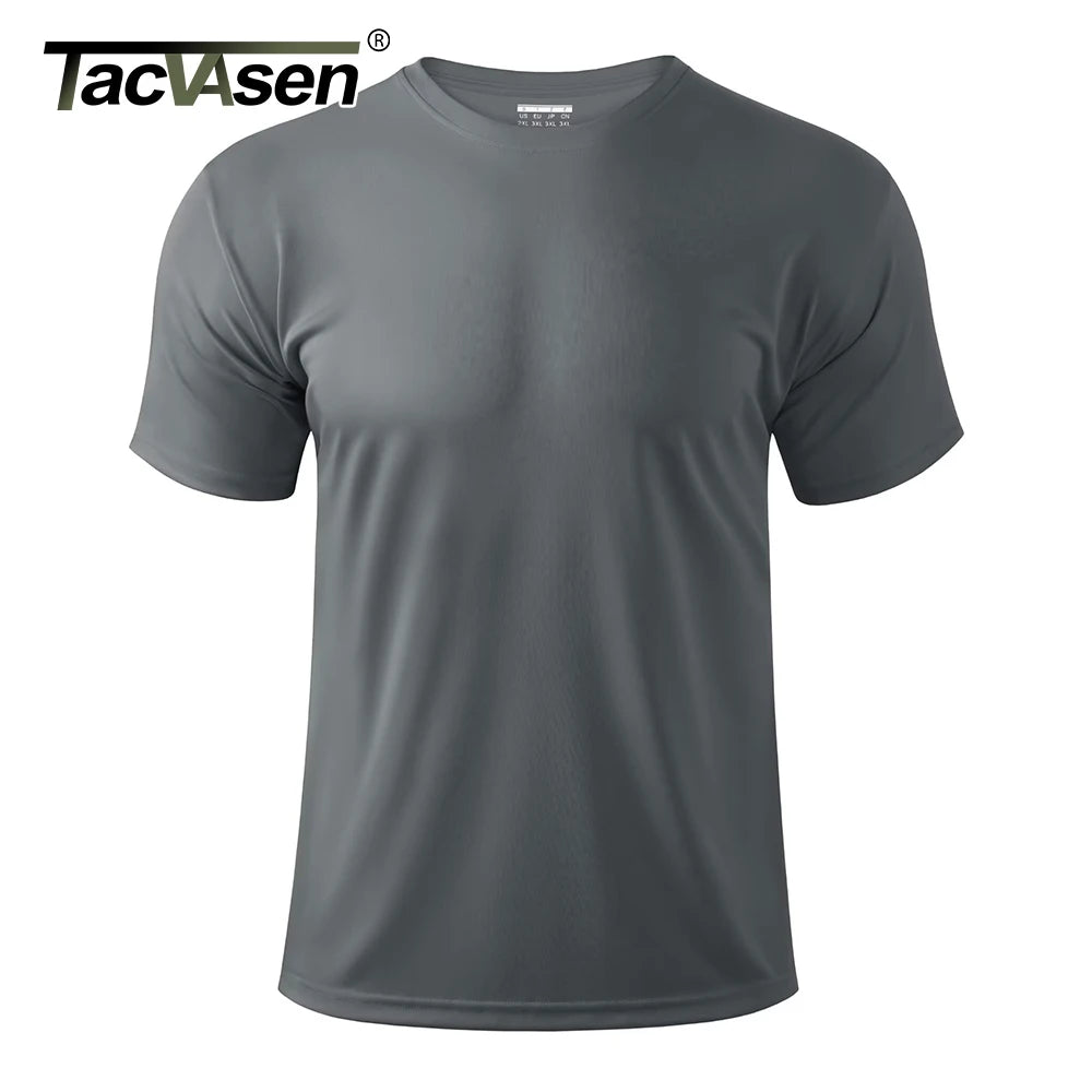 TACVASEN UPF 50 + UV chemise hommes col rond manches courtes basique été t-shirt style décontracté salle de sport Fitness course natation séchage rapide t-shirt hauts