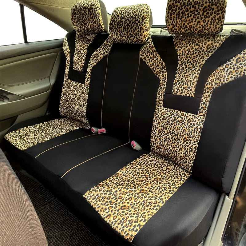 Housse de siège de voiture universelle en peluche courte imprimé léopard, housses de siège d'hiver adaptées à la plupart des voitures SUV camion fourgonne accessoires de voiture intérieur