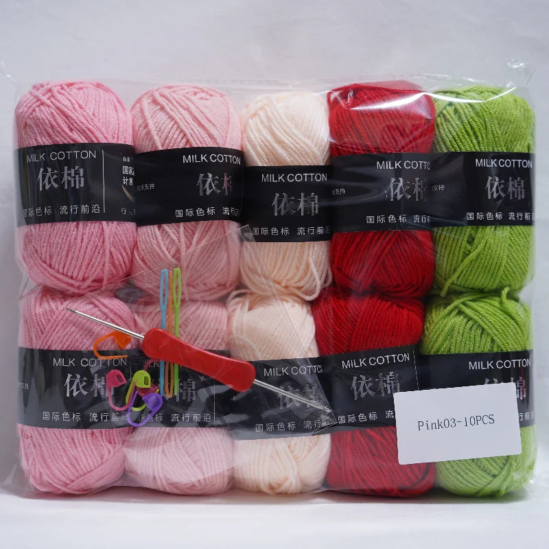 Nouveau 10 pièces série rose fil lait coton fil combinaison Crochet tricot fil ensemble pour bricolage à la main artisanat pull écharpe tricot