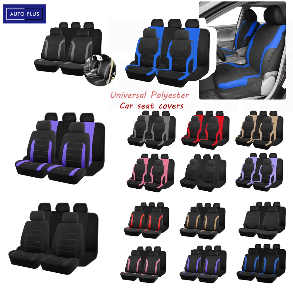 AUTO PLUS-Ensemble de Housses de Siège de Voiture Universelles en Polyester, Protection en Tissu Uni Bicolore, Accessoires Automobiles