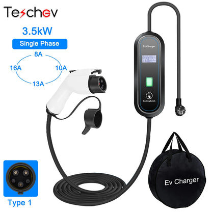 Teschev 3.5KW 16A EV chargeur Portable Type2 EVSE boîte de charge chargeur de voiture électrique J1772 Type1 chargeur de véhicule électrique