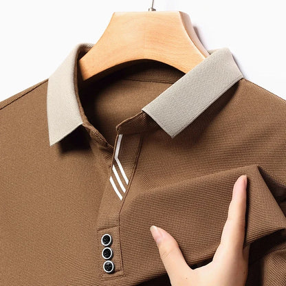Polo à manches longues pour hommes, décontracté, couleur unie, à la mode, respirant, confortable, polyvalent, nouvelle collection