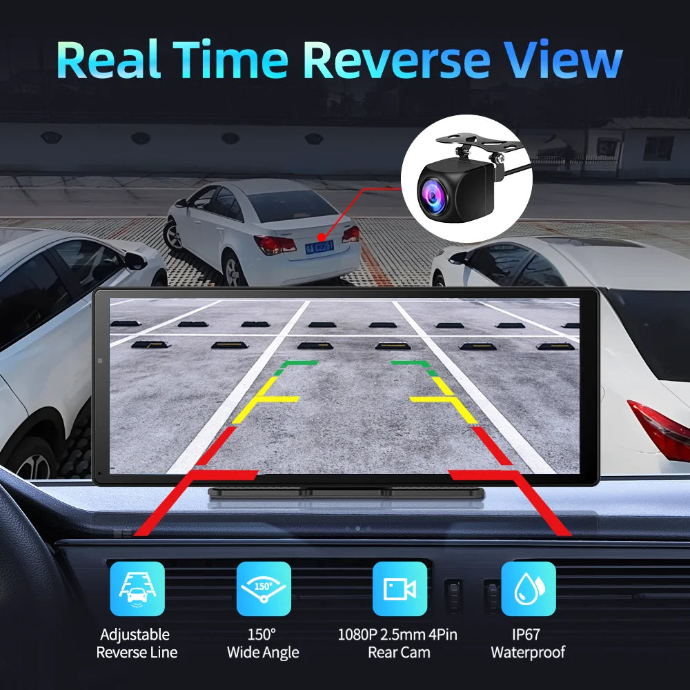 Imagebon 11.3'' 8 cœurs Dashcam Android 14 CarPlay sans fil Android Auto Écran partagé Caméra embarquée intelligente Écran AI Google Play OTA