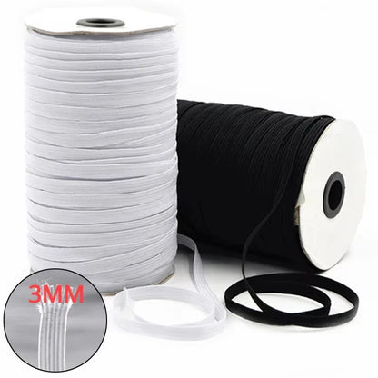 Bande élastique plate de 10m, blanc et noir, bande élastique plate à haute élasticité, corde extensible de couture pour sous-vêtements, pyjamas, attaches, garniture de masque de bricolage