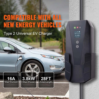 SucceBuy Chargeur EV portable Type 2 16A 3,68 kW + câble de chargement de 25 pieds, écran LCD à prise CEE 7/7 pour le chargement de voiture de véhicule électrique