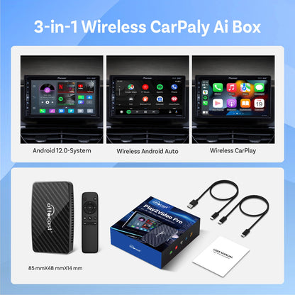 Ottocast Play2Video Pro sans fil pour lecteur multimédia d'origine, système 3 en 1, Netflix & YouTube, Carplay, boîte AI pour VW