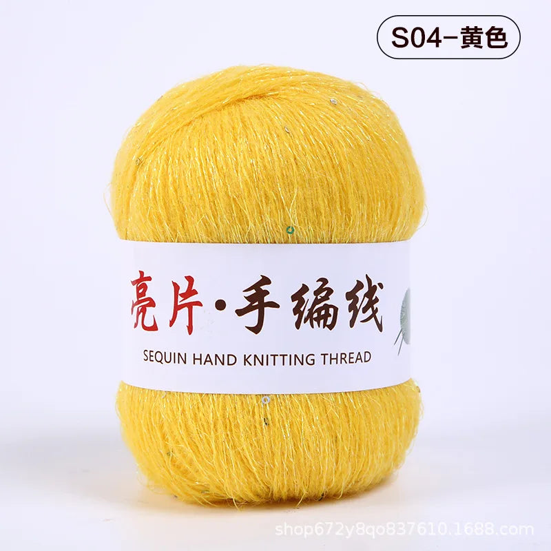 Fil de mohair de dentelle avec paillettes, fil de boucle de crochet, paillettes brillantes, pull de bricolage, 150g, 50G * 3