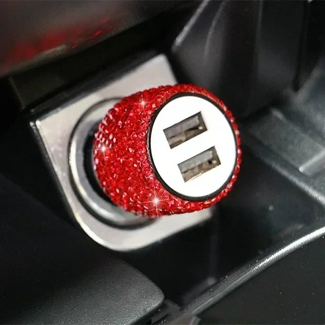 Chargeur de voiture USB rose cristal diamant 5V 2,1 a, double Port, adaptateur de charge rapide, câble 3 en 1 pour IPhone Samsung Huawei