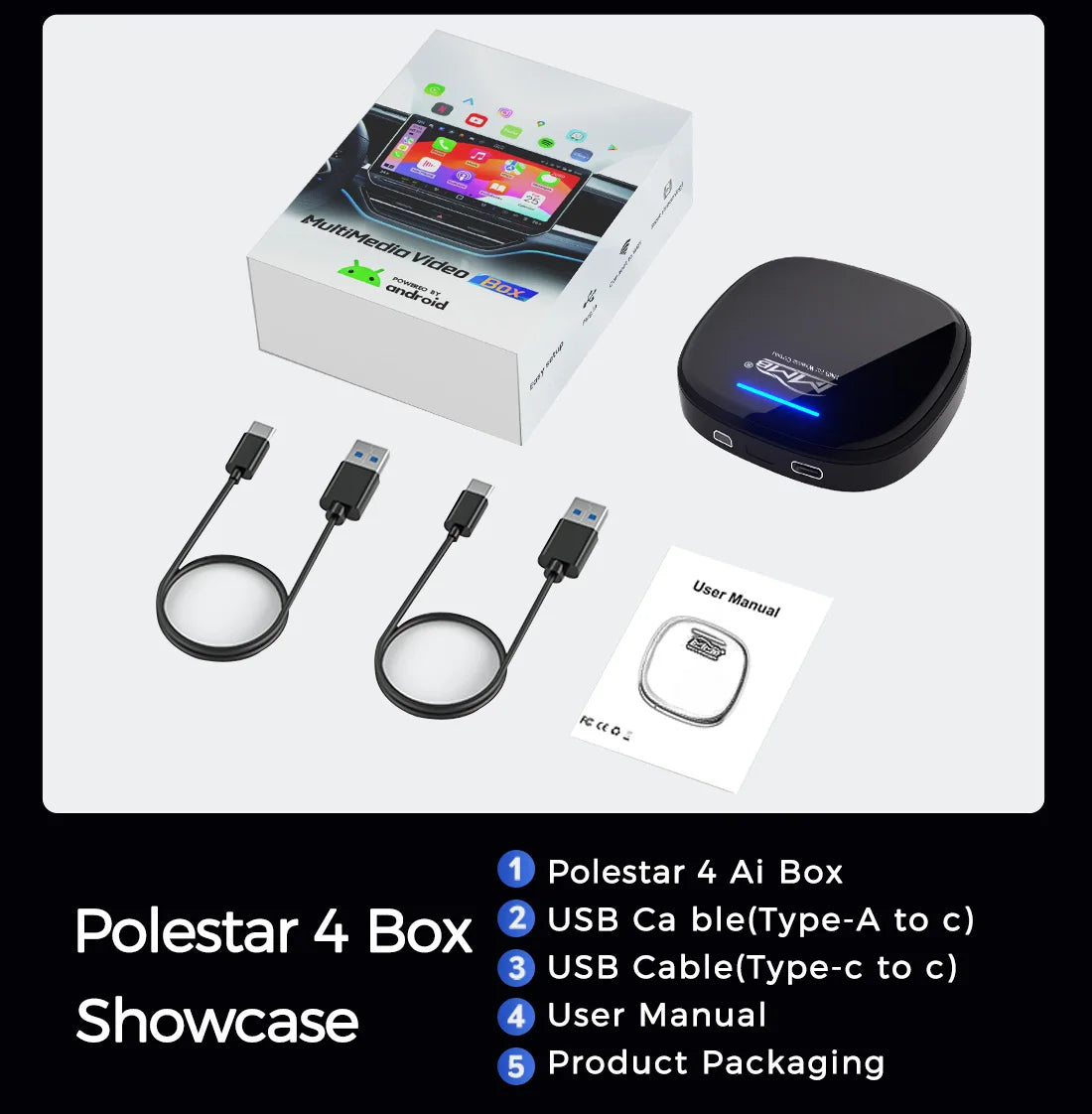 MMB sans fil CarPlay AI Box Android Auto Android 13.0 QCM6125 8 cœurs BT 5.2 connexion automatique GPS 4G SIM pour 2024-2026 Polestar 4