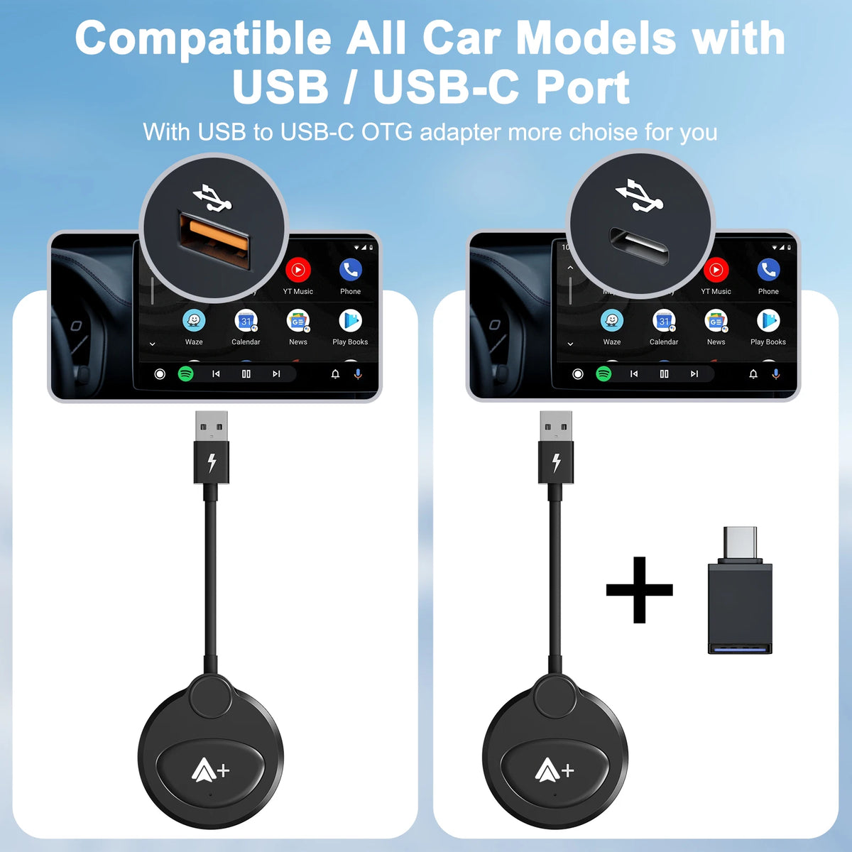Adaptateur vidéo sans fil Android Auto, Carplay, avec Netflix/YouTube/TikTok, pour voitures Android sans fil OEM