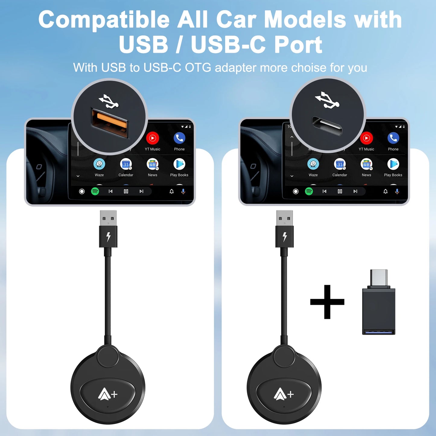 Adaptateur vidéo sans fil Android Auto, Carplay, avec Netflix/YouTube/TikTok, pour voitures Android sans fil OEM
