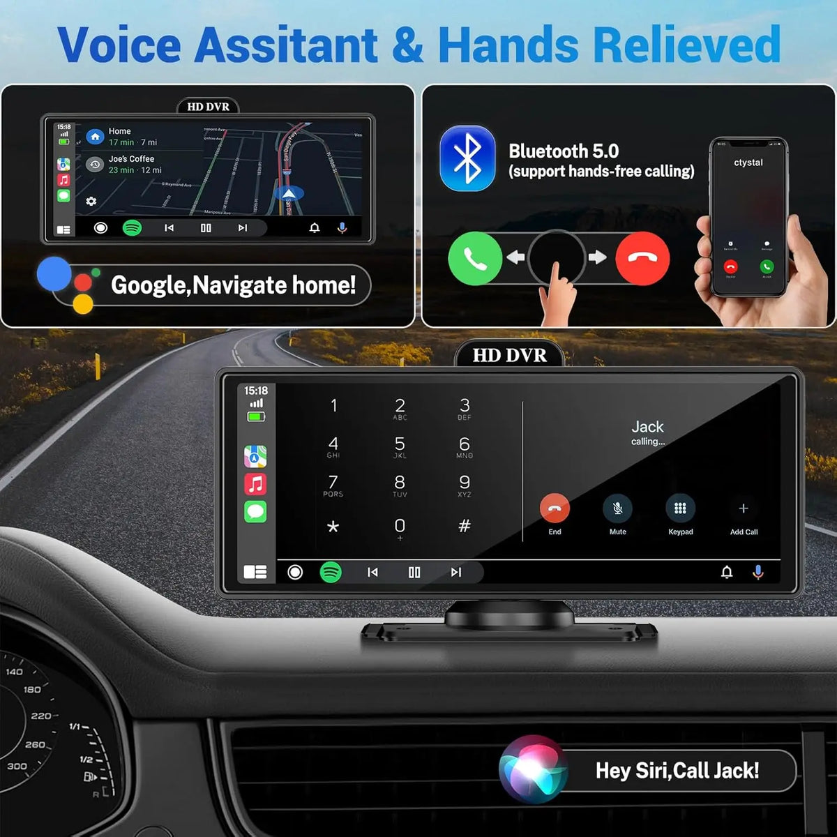 Jansite Portable 11.26 inch 4K DVR Wireless CarPlay and Android Auto Dash Cam Car Screen Video Recorder 5G WIFI Navigation