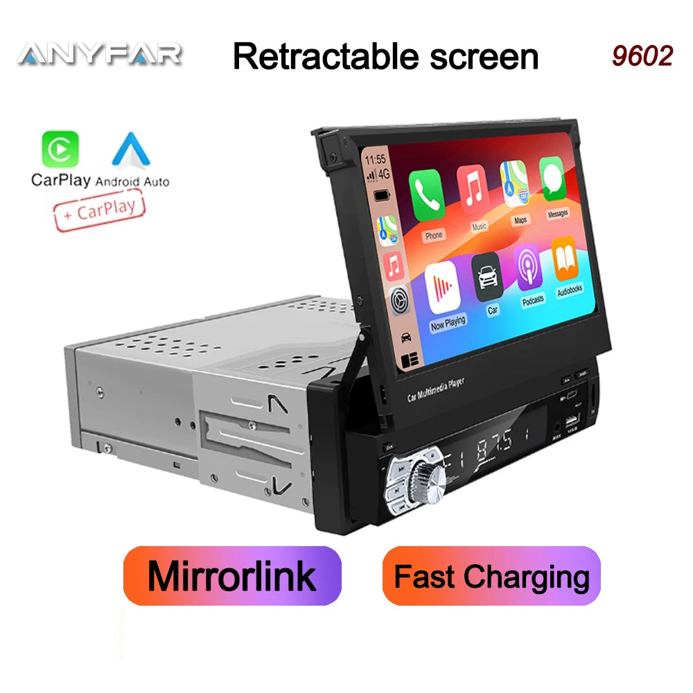 Lecteur MP5 universel Carplay Android Auto 1 Din 7 pouces manuel écran tactile rétractable automatique lecteur de voiture Radio FM lien miroir