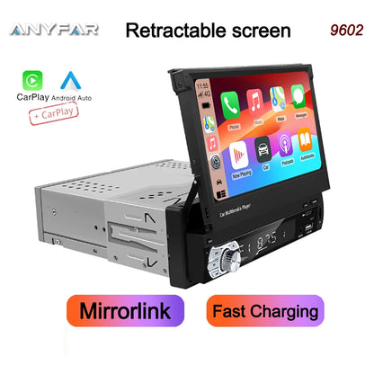 Lecteur MP5 universel Carplay Android Auto 1 Din 7 pouces manuel écran tactile rétractable automatique lecteur de voiture Radio FM lien miroir