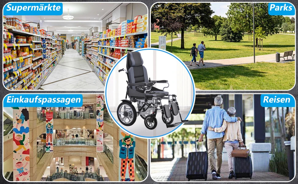 Fauteuil roulant électrique 500W, 20AH, pliable, inclinable, capacité de poids de 150KG, portée de 22KM, conception ergonomique