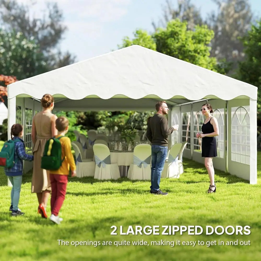 Grande tente de réception extérieure robuste avec parois amovibles, 10 fenêtres, 2 portes, idéale pour les événements, les mariages, les barbecues, blanche