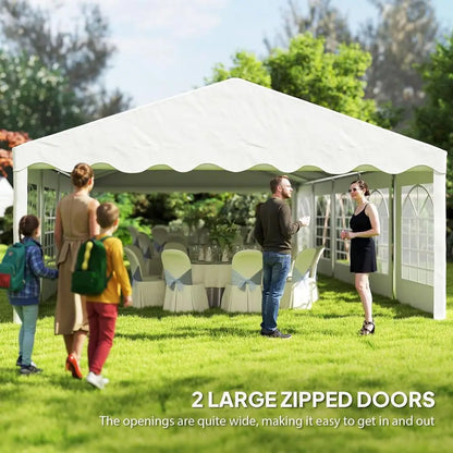 Grande tente de réception extérieure robuste avec parois amovibles, 10 fenêtres, 2 portes, idéale pour les événements, les mariages, les barbecues, blanche