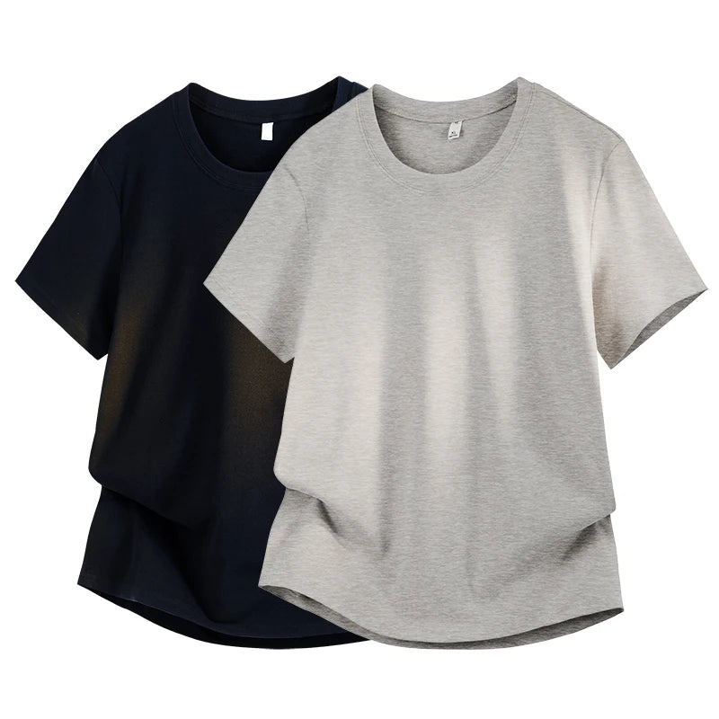 Silk-Matte Cotton Men's ort-Sve T-irt Busin Simple Summer Thin Ice Silk Loose Youth round Ne Trendy Versatile Top